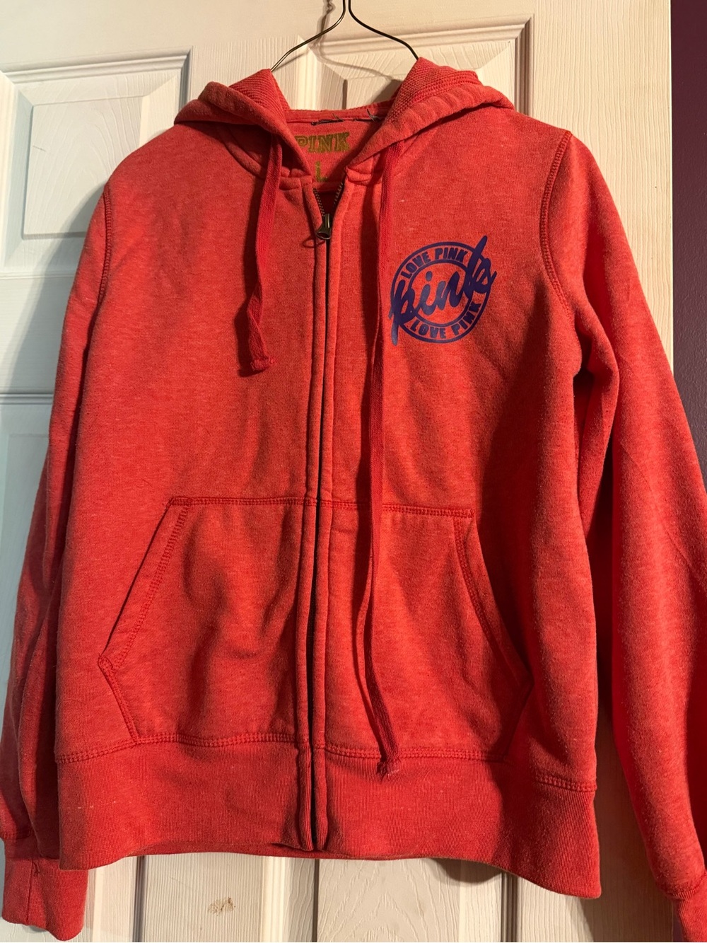 PINK Victoria's Secret Coral-Red Zip Hoodie with Logo